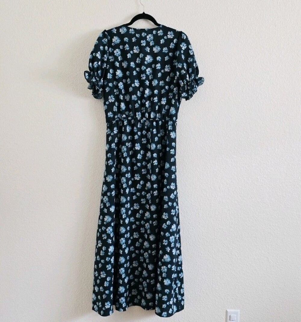 Outerknown Dress Size Large Green Floral Romantic Puffed Sleeves Flowy Summer - Picture 5 of 9